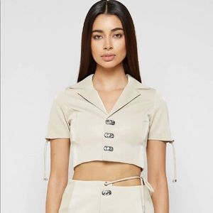 Short Sleeve Vegan Leather Shirt Maniere De Voir - Beige Size 0 US